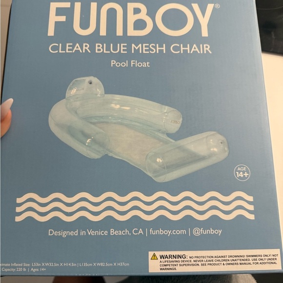 Funboy- NWT mesh chair float- clear blue- 53in long! - Picture 7 of 7